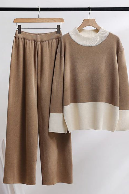 Women Autumn Wear New Korean Version of Loose Thick Fashion Knitting Wide-Leg Pants Sweater Two-Piece Set