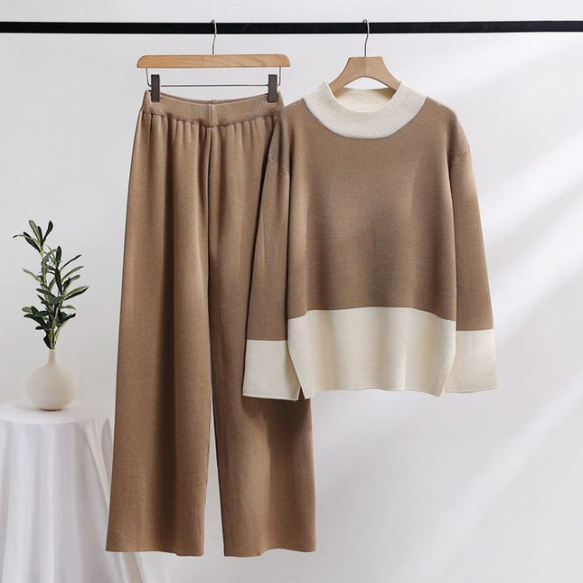 Women Autumn Wear New Korean Version of Loose Thick Fashion Knitting Wide-Leg Pants Sweater Two-Piece Set
