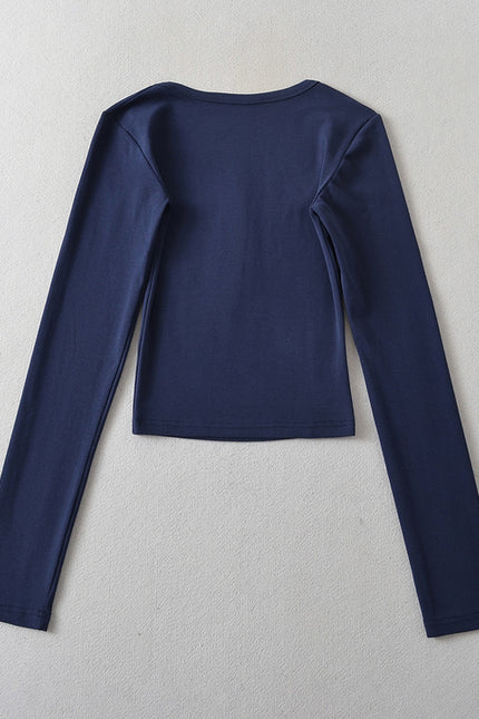 6 Colorway Solid Color square Collar Long Sleeve Casual Fashion Women t Shirt