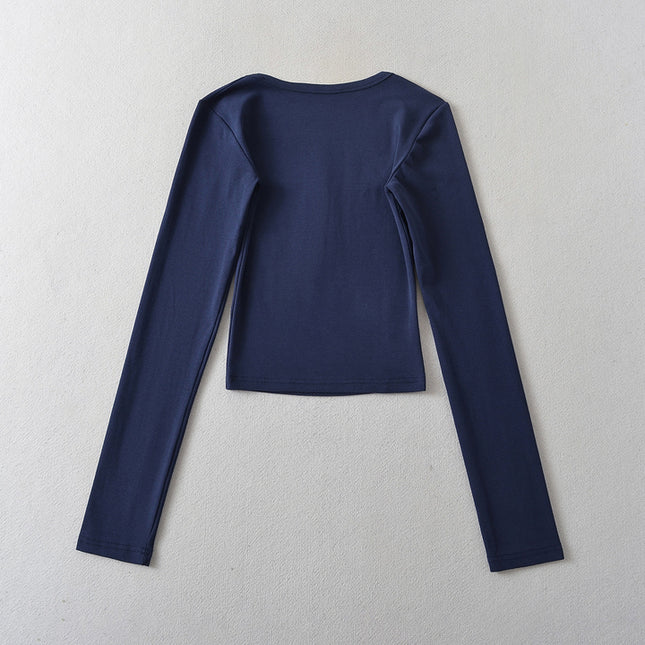 6 Colorway Solid Color square Collar Long Sleeve Casual Fashion Women t Shirt