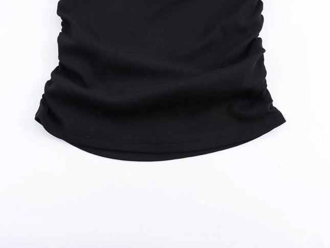 3 Colorway Asymmetrical Collar Solid Color Long Sleeve Pleated Casual Fashion Women t Shirt