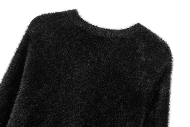 Crew Neck Single Breasted Black Color Long Sleeve Knitted Casual Fashion Cardigan Sweater for Women