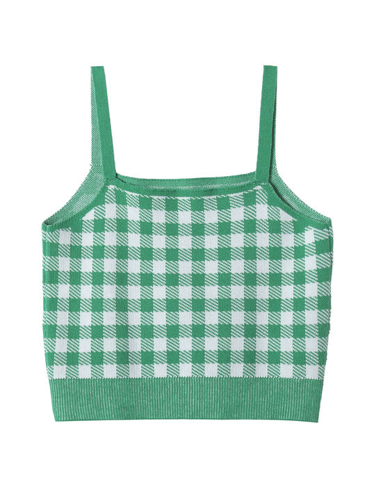 3 Colorway Plaid Pattern Spaghetti Strap Crop tank Top Long Knitted Skirt Casual Fashion Women 2 Piece Set