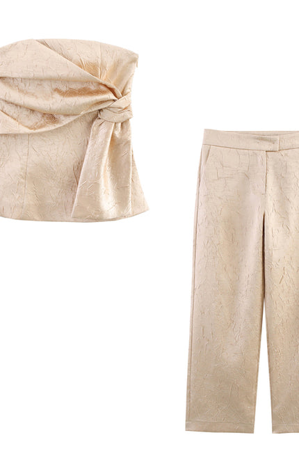Strapless Side Pleated Khaki Color Casual Fashion Women's tank Tops
