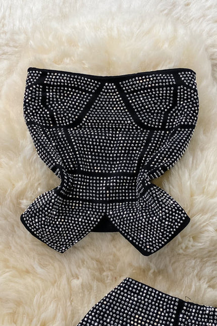 Ruffle Sexy Short Hot Drill Smocked Top Two Piece Suit High Waist Stretch Trousers Female