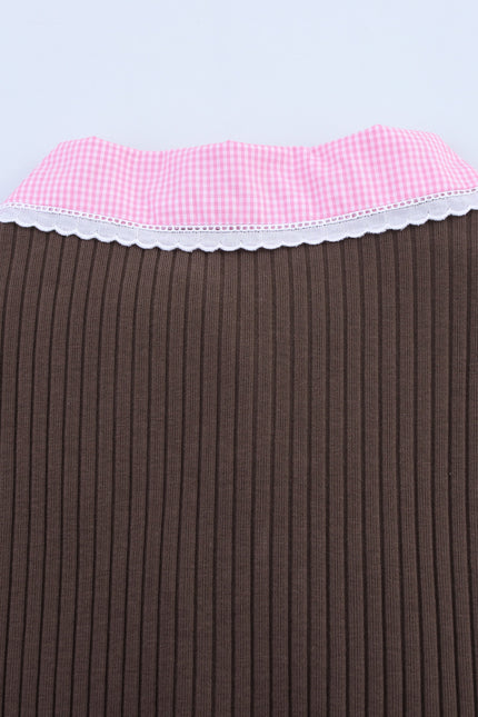 2 Colorway Turn Down Collar Solid Color Short Sleeve Knitted Casual Fashion Polo t Shirt for Women