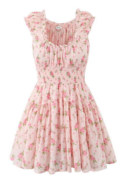 Floral Print Sleeveless square Collar pink Color Casual Fashion Summer Mini Women Dress