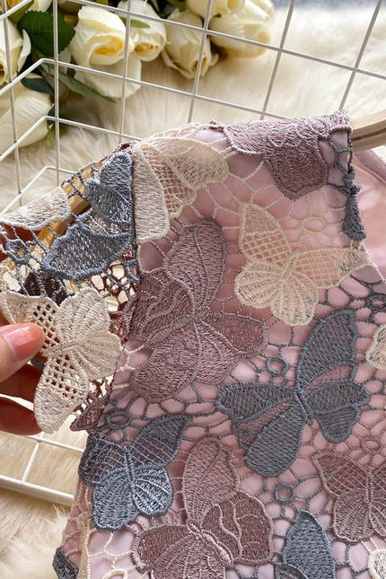 Temperament High-grade butterfly Hollowed-out Hook Flower Lace Dress Female Waist Elegant Package Hip Skirt