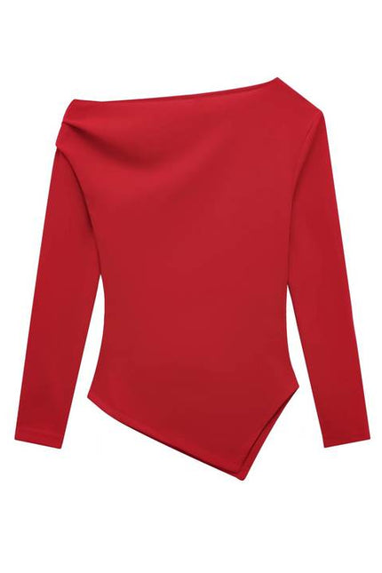 5 Colorway Solid Color Long Sleeve Asymmetrical Design Casual Fashion Blouse Tops for Women