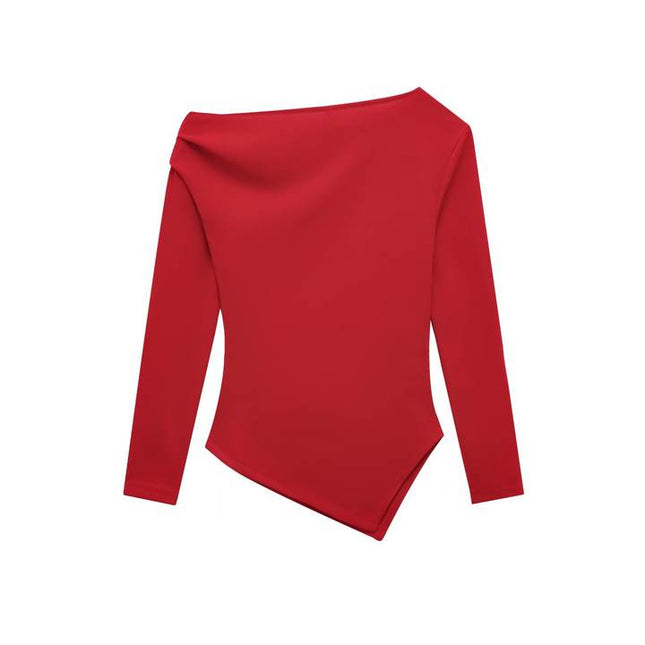 5 Colorway Solid Color Long Sleeve Asymmetrical Design Casual Fashion Blouse Tops for Women