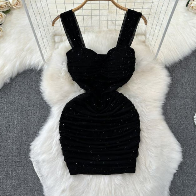 Summer V-neck Sleeveless Solid Mesh Casual Dress Women High Waist Mini Spaghetti Slip Dress Ladies Elegant Dresses Wholesale