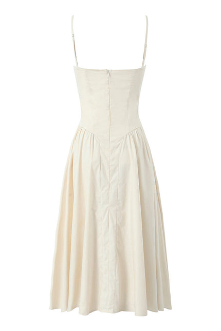 Spaghetti Strap Beige Color Pleated Casual Fashion Women Summer Long slip Dress