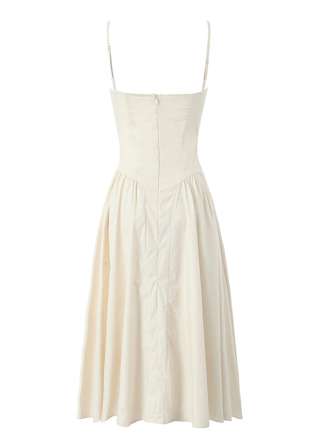 Spaghetti Strap Beige Color Pleated Casual Fashion Women Summer Long slip Dress