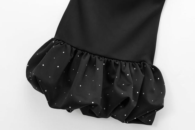 Mini vestido de verano de moda informal de gran oferta de Color negro con cuentas sin tirantes para mujer