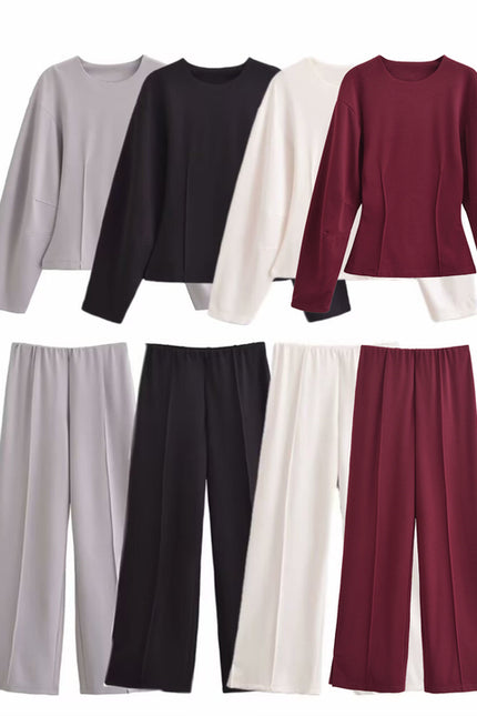 4 Colorway Solid Color Crew Neck Long Sleeve Casual Fashion Tops Blouse for Women