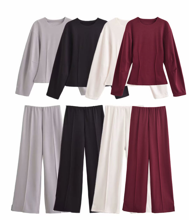 4 Colorway Solid Color Crew Neck Long Sleeve Casual Fashion Tops Blouse for Women