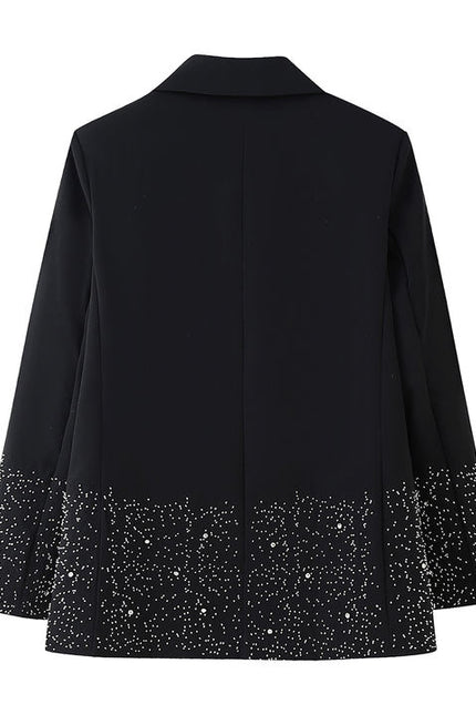 Black Color Long Sleeve Notched Collar Beading Single Button Casual Fashion blazer Jacket for Women