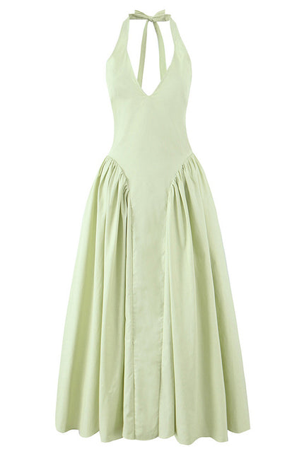 2 Colorway Solid Color Back Hollow Out Sleeveless Casual Fashion Cotton Halter Dress for Women