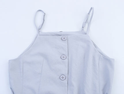 Blue Color Buttons up Spaghetti Strap Sashes Casual Fashion Women's tank Tops