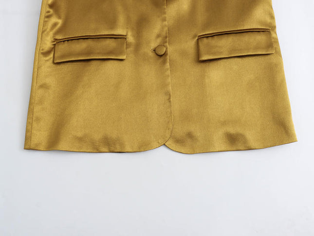 Single Breasted Gold Color Long Sleeve Notched Collar Casual Fashion Blazers for Women