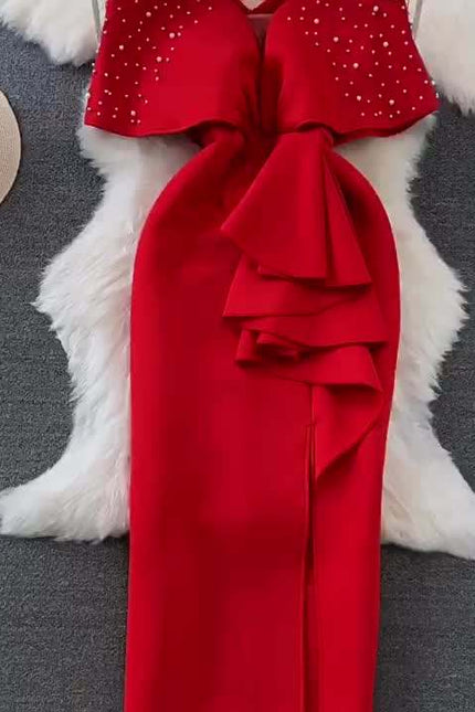 Women's Party V-Neck Waisted Sheath Gown Dresses