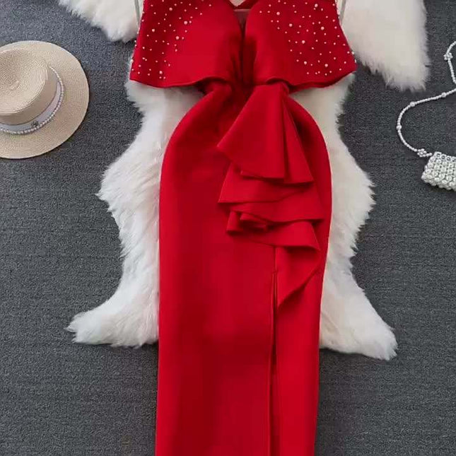 Women's Party V-Neck Waisted Sheath Gown Dresses