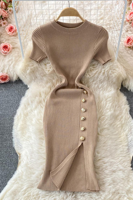 New Arrival Wholesale Spring Fall Short Sleeves Korean Kpop Knitted Casual Sweater Dresses Supplier Women Winter