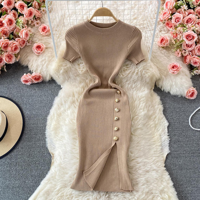 New Arrival Wholesale Spring Fall Short Sleeves Korean Kpop Knitted Casual Sweater Dresses Supplier Women Winter