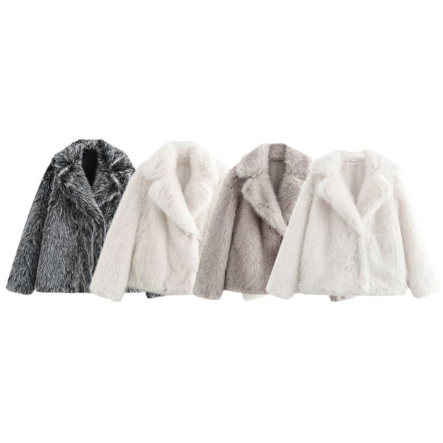 4 Colorway çentikli yaka uzun kollu düz renk rahat moda tüy rüzgarlık ceket kadınlar için