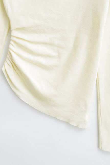 2 Colorway Asymmetrical Design Long Sleeve Solid Color Casual Fashion Tops Blouse for Women