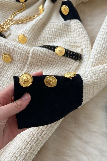 Autumn Winter Knitted Dress Waist Temperament Contrast Color Patchwork Sweater Dress