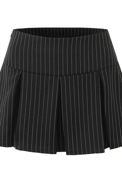 Striped Print Black Color Zipper Fly Casual Fashion Mini Pleated Skirt for Women