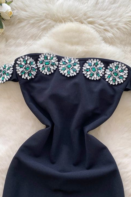 2025 New Off-shoulder Split Dress Slim Fit With Diamond Waist For Parties