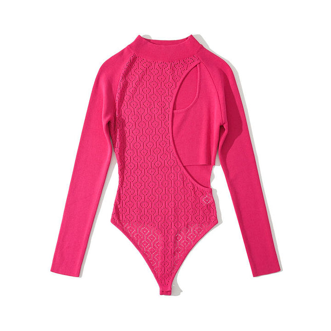 4 Colorway Crew Neck Zipper Fly Solid Color Long Sleeve Casual Bodysuits for Women