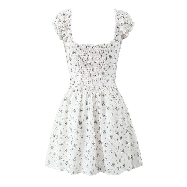 2 Colorway Floral Print square Collar Hot Sale Casual Fashion Mini Dress for Ladies