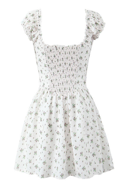 2 Colorway Floral Print square Collar Hot Sale Casual Fashion Mini Dress for Ladies