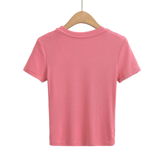 5 Colorway Crew Neck Short Sleeve Solid Color Knitted Casual Fashion Women's T-shirt