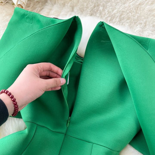 Green Dresses Women Bow Tie Sheath Party Waisted Party Dresses