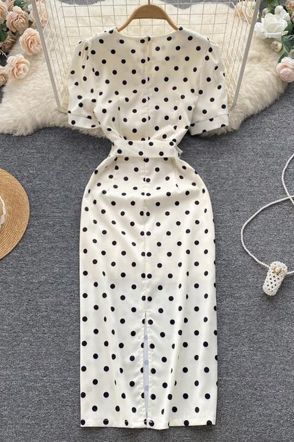 Summer Latest V Neck Short Sleeve Straight Casual Polka Dot Summer Dress
