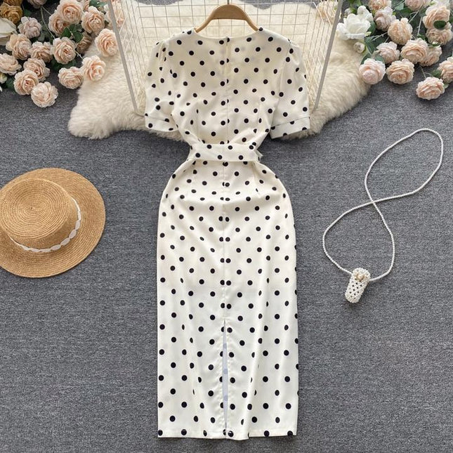 Summer Latest V Neck Short Sleeve Straight Casual Polka Dot Summer Dress