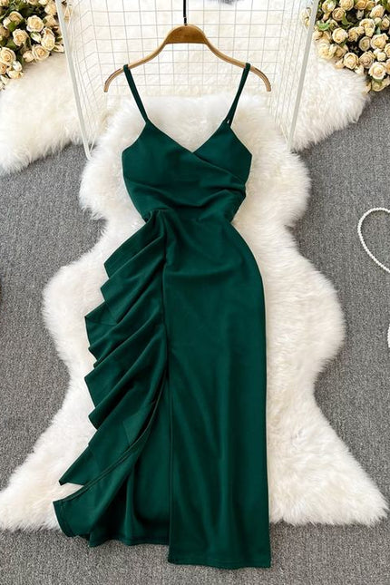 Summer New Spaghetti Strap Sexy Fashion Slip Pull Rope Ruffle Empire Tight Fitting Pleat Sheath Dress