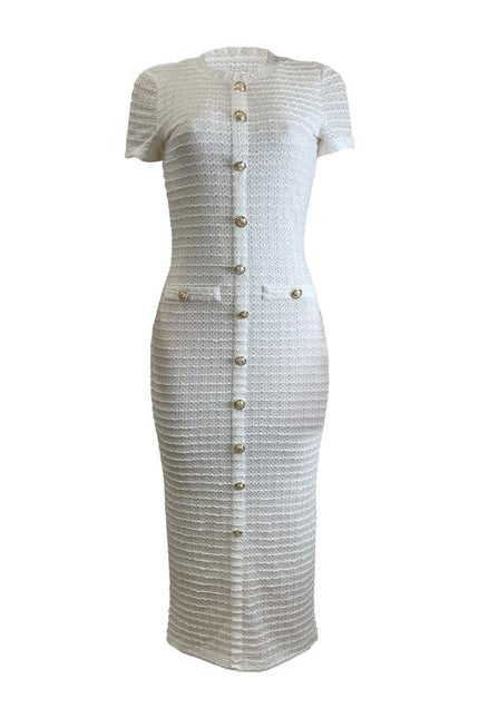 European and American Style Retro Knitted Short-sleeved Dress Figure-slimming