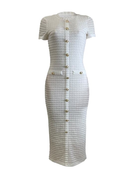 European and American Style Retro Knitted Short-sleeved Dress Figure-slimming