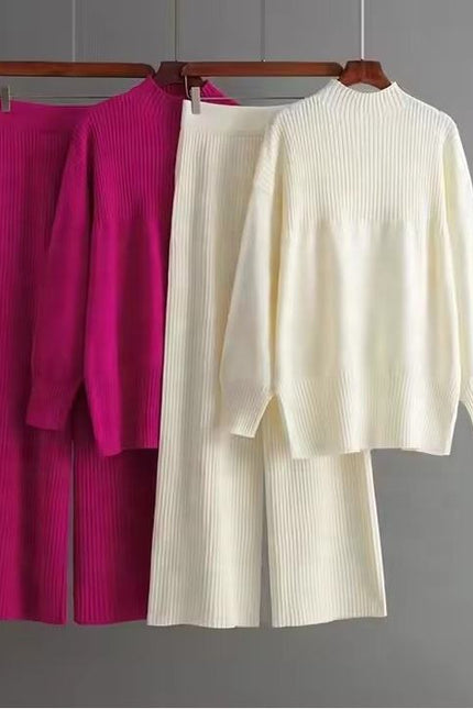 High-grade Casual Two-piece Knit Fashion Set Women's Autumn Winter Long Sleeve Sweater + High Waist Slimming Slacks