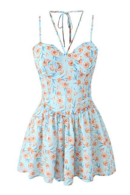 2 Colorway Floral Print Multi Color Spaghetti Strap Casual Fashion Mini slip Dress for Women