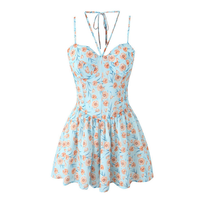 2 Colorway Floral Print Multi Color Spaghetti Strap Casual Fashion Mini slip Dress for Women