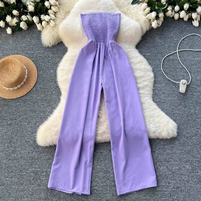 Women Vacation Sexy Strapless One Shoulder Sleeveless Jumpsuit