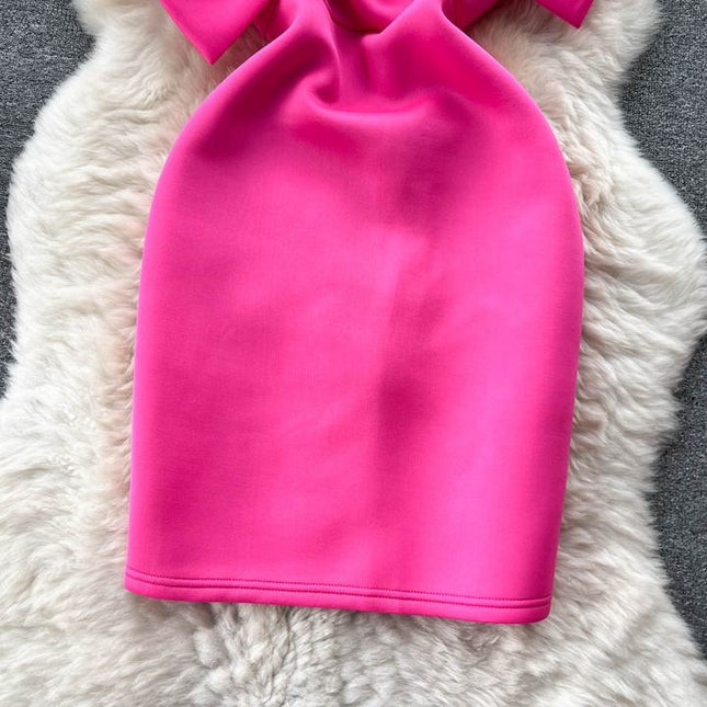 Summer New Sexy Irregular Bow Single Shoulder Diagonal Collar Bustier Tight Sleeveless Mini Dress