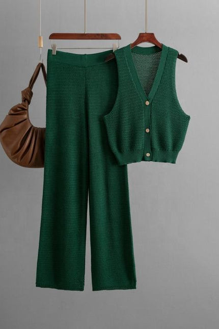 Fashion Knit Suit Women 2025 Summer New V-neck Sleeveless Vest High Waist Straight Pants Two-piece Set