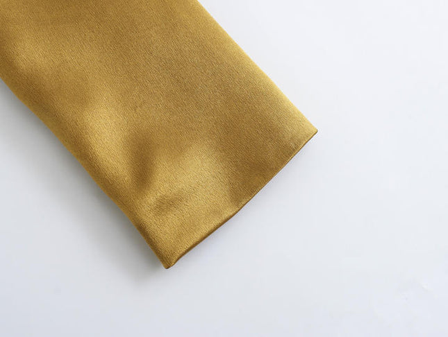 Single Breasted Gold Color Long Sleeve Notched Collar Casual Fashion Blazers for Women